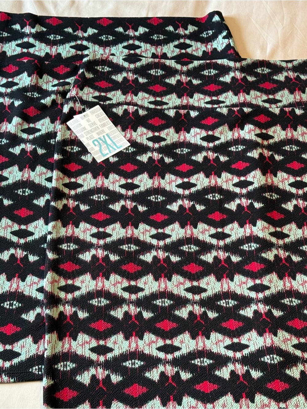 LuLaRoe Black Knit Skirt with Mint & Hot Pink Geometric Print Bundle